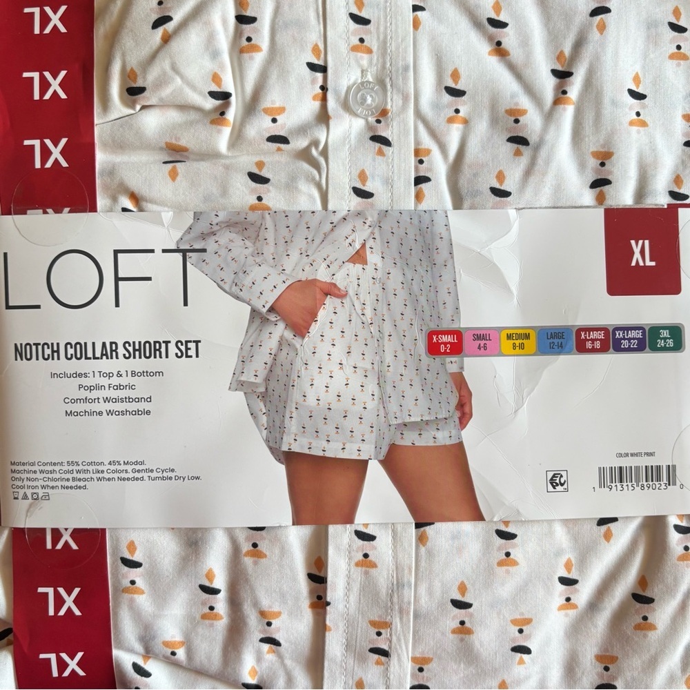 Loft Womens 2-Piece Notch Collar and Short Pajama/Lounge Set Cotton/Modal Poplin - Picture 8 of 9